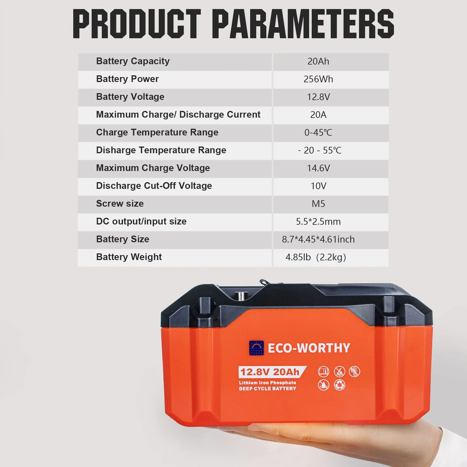 12V 20Ah Portable LiFePO4 Deep Cycle Rechargeable Battery  (Refurbished-Original Packaging) - Image 2