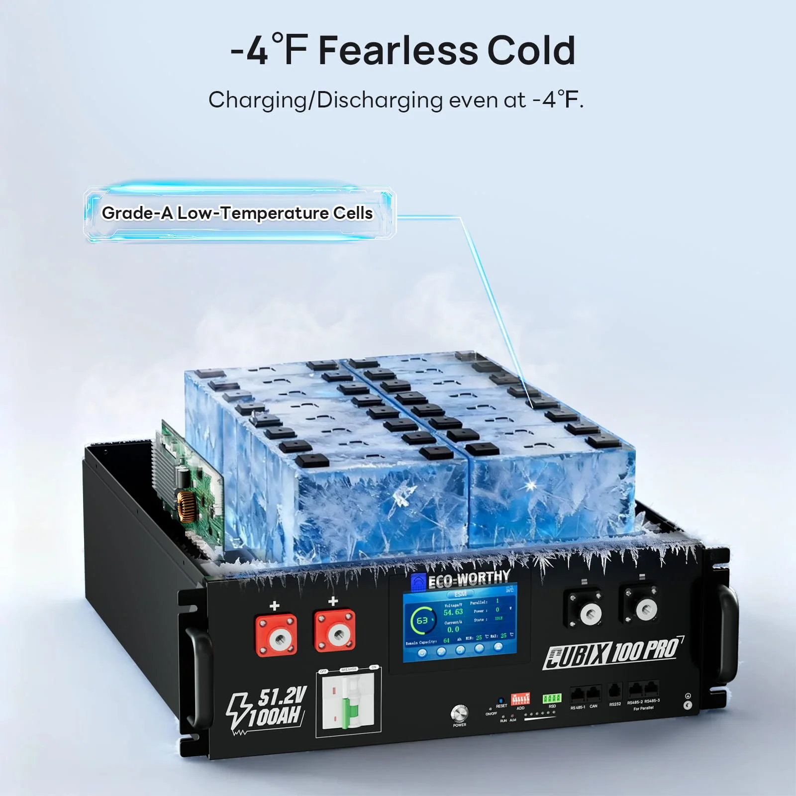Eco-Worthy Cubix 100 Pro | 51.2V 100Ah Server Rack Battery | -4℉ Charge Available - Image 4